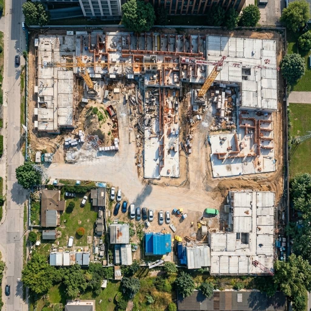 Raport inwestorski z drona — porównanie postępu budowy tydzień do tygodnia